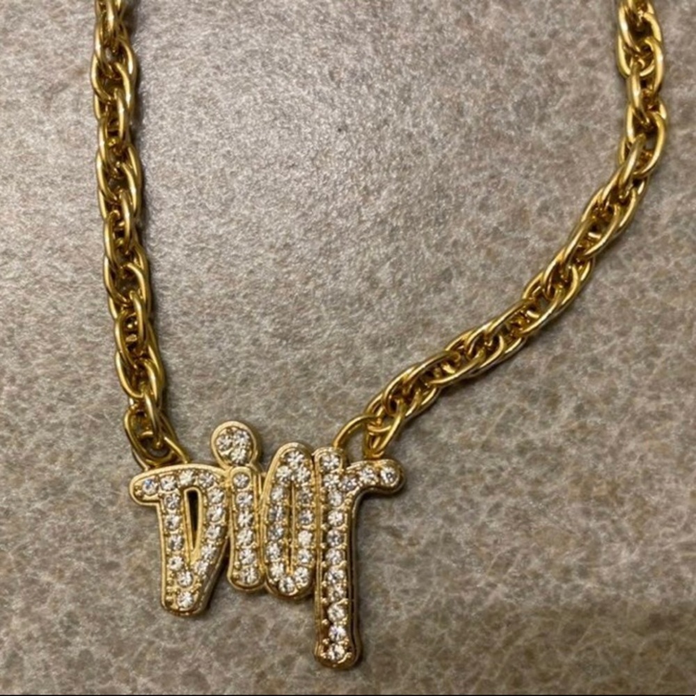 Idlewild Jewelry Co couture dripping Dior gold rhinestone necklace
